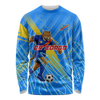 Personalized DR Congo Football Long Sleeve Shirt Lightning Leopard National Flag Motif