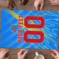 Personalized DR Congo Football Puzzle Lightning Leopard National Flag Motif