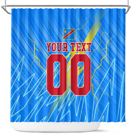 Personalized DR Congo Football Shower Curtain Lightning Leopard National Flag Motif