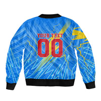 Personalized DR Congo Football Sleeve Zip Bomber Jacket Lightning Leopard National Flag Motif