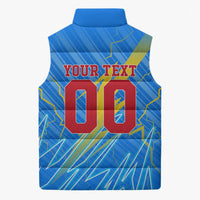 Personalized DR Congo Football Sleeveless Puffer Jacket Lightning Leopard National Flag Motif