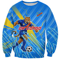 Personalized DR Congo Football Sweatshirt Lightning Leopard National Flag Motif