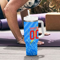 Personalized DR Congo Football Tumbler With Handle Lightning Leopard National Flag Motif