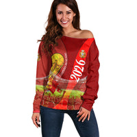 Custom Portugal Football World Champions 2026 Off Shoulder Sweater Golden Shield Crown Crest Soccer Trophy