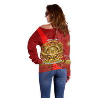 Custom Portugal Football World Champions 2026 Off Shoulder Sweater Golden Shield Crown Crest Soccer Trophy