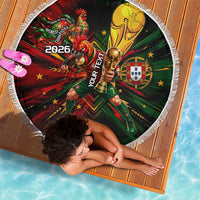 Personalized Portugal Football Champions 2026 Beach Blanket Rooster Mascot Comic Trophy Soccer Ball