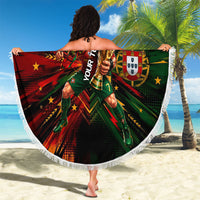 Personalized Portugal Football Champions 2026 Beach Blanket Rooster Mascot Comic Trophy Soccer Ball