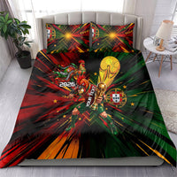 Personalized Portugal Football Champions 2026 Bedding Set Rooster Mascot Comic Trophy Soccer Ball
