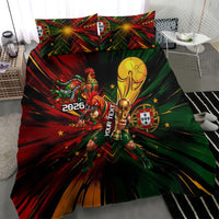 Personalized Portugal Football Champions 2026 Bedding Set Rooster Mascot Comic Trophy Soccer Ball