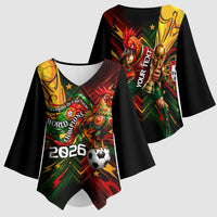 Personalized Portugal Football Champions 2026 Kimono Sleeve Blouse Rooster Mascot Comic Trophy Soccer Ball