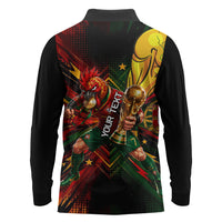 Personalized Portugal Football Champions 2026 Long Sleeve Polo Shirt Rooster Mascot Comic Trophy Soccer Ball