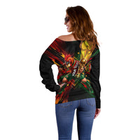 Personalized Portugal Football Champions 2026 Off Shoulder Sweater Rooster Mascot Comic Trophy Soccer Ball