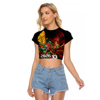 Personalized Portugal Football Champions 2026 Raglan Cropped T Shirt Rooster Mascot Comic Trophy Soccer Ball