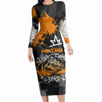Personalized Montana Glacier National Park Long Sleeve Bodycon Dress Urban Graffiti Street Art Paint Splatter