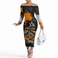 Personalized Montana Glacier National Park Off The Shoulder Long Sleeve Dress Urban Graffiti Street Art Paint Splatter