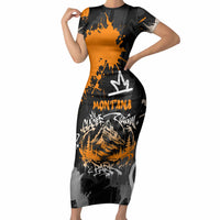 Personalized Montana Glacier National Park Short Sleeve Bodycon Dress Urban Graffiti Street Art Paint Splatter