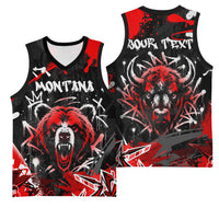 Personalized Montana Grizzly Bear and Bison Basketball Jersey Urban Graffiti Grunge Paint Splatter