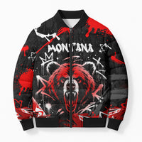 Personalized Montana Grizzly Bear and Bison Bomber Puffer Jacket Urban Graffiti Grunge Paint Splatter