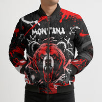 Personalized Montana Grizzly Bear and Bison Bomber Puffer Jacket Urban Graffiti Grunge Paint Splatter