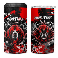 Personalized Montana Grizzly Bear and Bison 4 in 1 Can Cooler Tumbler Urban Graffiti Grunge Paint Splatter