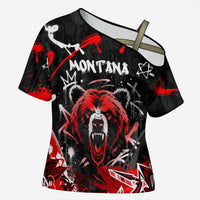 Personalized Montana Grizzly Bear and Bison Cross Shoulder Shirt Urban Graffiti Grunge Paint Splatter