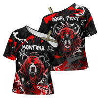 Personalized Montana Grizzly Bear and Bison Cross Shoulder Shirt Urban Graffiti Grunge Paint Splatter