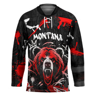 Personalized Montana Grizzly Bear and Bison Hockey Jersey Urban Graffiti Grunge Paint Splatter