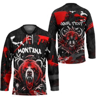 Personalized Montana Grizzly Bear and Bison Hockey Jersey Urban Graffiti Grunge Paint Splatter