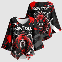 Personalized Montana Grizzly Bear and Bison Kimono Sleeve Blouse Urban Graffiti Grunge Paint Splatter