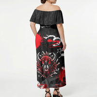 Personalized Montana Grizzly Bear and Bison Off Shoulder Maxi Dress Urban Graffiti Grunge Paint Splatter