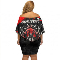 Personalized Montana Grizzly Bear and Bison Off Shoulder Short Dress Urban Graffiti Grunge Paint Splatter