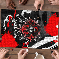 Personalized Montana Grizzly Bear and Bison Puzzle Urban Graffiti Grunge Paint Splatter