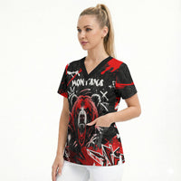 Personalized Montana Grizzly Bear and Bison Scrub Top Urban Graffiti Grunge Paint Splatter