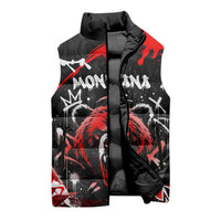Personalized Montana Grizzly Bear and Bison Sleeveless Puffer Jacket Urban Graffiti Grunge Paint Splatter