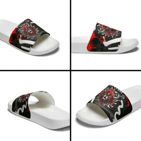 Personalized Montana Grizzly Bear and Bison Slide Sandals Urban Graffiti Grunge Paint Splatter