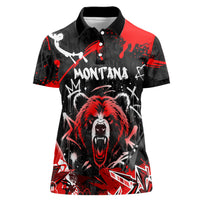 Personalized Montana Grizzly Bear and Bison Women Polo Shirt Urban Graffiti Grunge Paint Splatter