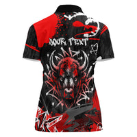 Personalized Montana Grizzly Bear and Bison Women Polo Shirt Urban Graffiti Grunge Paint Splatter