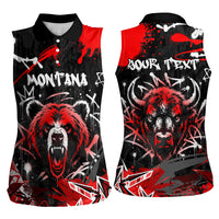 Personalized Montana Grizzly Bear and Bison Women Sleeveless Polo Shirt Urban Graffiti Grunge Paint Splatter