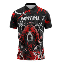 Personalized Montana Grizzly Bear and Bison Zipper Polo Shirt Urban Graffiti Grunge Paint Splatter