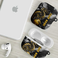 Golden Dragon and Bowling Ball Design AirPods Case with Marble Stone Texture and Custom Team Name Text - Wonder Print Shop