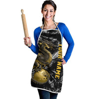 Golden Dragon and Bowling Ball Design Apron with Marble Stone Texture and Custom Team Name Text - Wonder Print Shop