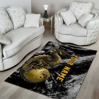 Golden Dragon and Bowling Ball Design Area Rug with Marble Stone Texture and Custom Team Name Text - Wonder Print Shop