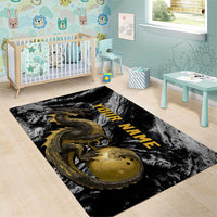Golden Dragon and Bowling Ball Design Area Rug with Marble Stone Texture and Custom Team Name Text - Wonder Print Shop