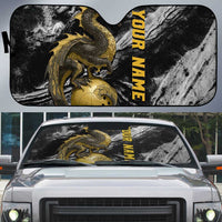Golden Dragon and Bowling Ball Design Auto Sun Shade with Marble Stone Texture and Custom Team Name Text - Wonder Print Shop