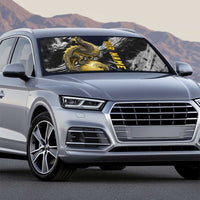 Golden Dragon and Bowling Ball Design Auto Sun Shade with Marble Stone Texture and Custom Team Name Text - Wonder Print Shop