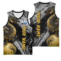 Golden Dragon and Bowling Ball Design Basketball Jersey with Marble Stone Texture and Custom Team Name Text - Wonder Print Shop