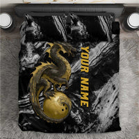 Golden Dragon and Bowling Ball Design Bedding Set with Marble Stone Texture and Custom Team Name Text - Wonder Print Shop