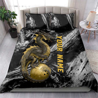 Golden Dragon and Bowling Ball Design Bedding Set with Marble Stone Texture and Custom Team Name Text - Wonder Print Shop