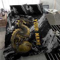 Golden Dragon and Bowling Ball Design Bedding Set with Marble Stone Texture and Custom Team Name Text - Wonder Print Shop