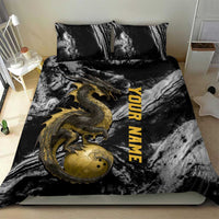 Golden Dragon and Bowling Ball Design Bedding Set with Marble Stone Texture and Custom Team Name Text - Wonder Print Shop